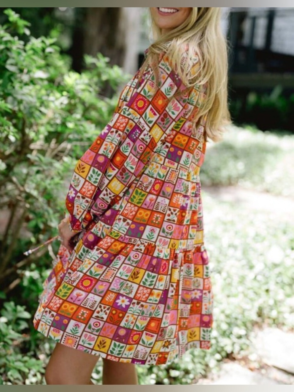 BRITON COURT Long-Sleeve Floral Patchwork Dress